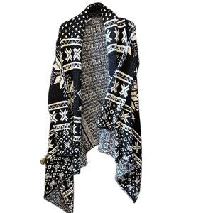 NWOT CocoGio Black and White Italian wool blend cardigan blanket sweater